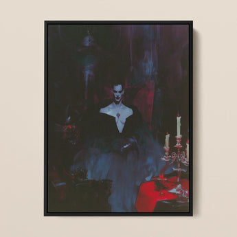 Orpheus - Gay Vampire Art Print / Canvas Black-framed Artwork Gothic Figure Elegant Dark Gown Seated, Opulence, Queer Decadence Prints