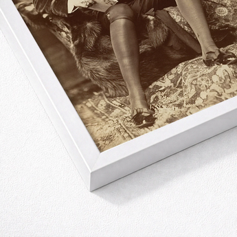 White Framed Vintage-style Sepia-toned Photograph Oscar Wilde, Napoleon Sarony, Albumen Silver Print, Pure Self-constructed Argument,