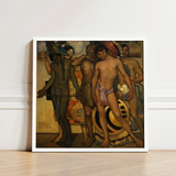 Framed Art Print Stylized Depiction Indigenous Figures Traditional Ancient Gods, Saturnino Herrán Pressed, Picture’s Lower Two-thirds,