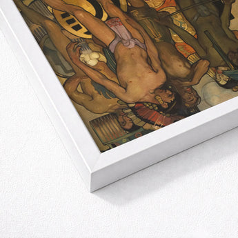 Framed Art Print Vibrant Stylized Depiction Figures Ancient Gods, Saturnino Herrán Pressed, Picture’s Lower Two-thirds, Ceremonial Feathers