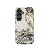 Owl and Fir Tree - Numata Kashu Kachō-e Phone Case Samsung Galaxy S25 / Matte Sleek Off-white Phone Case Detailed Black-and-cream Ink-style