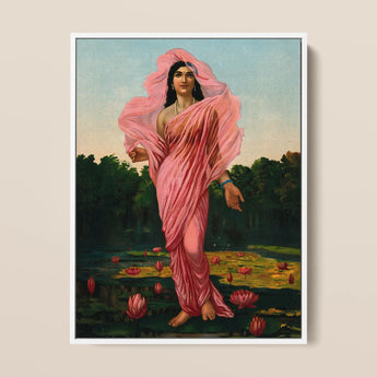 Padmini the Lotus Lady - Raja Ravi Varma Art Print / Canvas, 12x16’’ / 31x41cm / White Frame, Posters Prints & Visual Artwork, Toby Leon