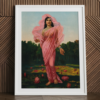 Padmini the Lotus Lady - Raja Ravi Varma Art Print / Canvas, 24x32’’ / 61x81cm / White Frame / Matboard, Posters Prints & Visual Artwork,
