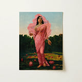 Padmini the Lotus Lady - Raja Ravi Varma Art Print / Canvas Framed Painting Woman Pink Fabric Among Flowers, Sanskrit Erotology Classified,