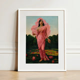 Padmini the Lotus Lady - Raja Ravi Varma Art Print / Canvas Framed Painting Woman Pink Fabric Among Flowers, Sanskrit Erotology Classified,