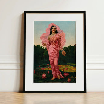 Padmini the Lotus Lady - Raja Ravi Varma Art Print / Canvas Framed Woman Pink Fabric Among, Sanskrit Erotology Classified, Women, Sat