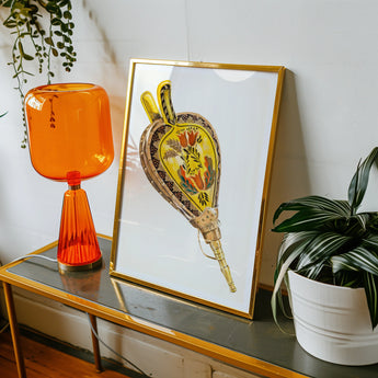 Painted Bellows - Ella Josephine Sterling Folk Art Print / Canvas Framed Artwork Colorful Stylized Floral Design Inside Teardrop, Whimsical