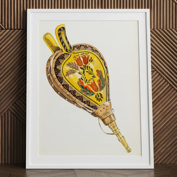 Painted Bellows - Ella Josephine Sterling Folk Art Print / Canvas Vibrant Yellow Brown Hand-painted Illustration Traditional Powder Horn,