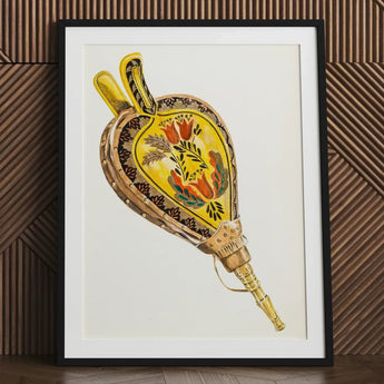 Painted Bellows - Ella Josephine Sterling Folk Art Print / Canvas Vibrant Yellow Brown Hand-painted Illustration Traditional Tobacco Pouch,