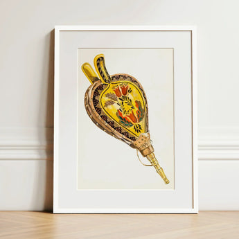 Painted Bellows - Ella Josephine Sterling Folk Art Print / Canvas Vibrant Yellow Brown Hand-painted Illustration Vintage Tobacco Pouch,