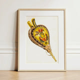 Painted Bellows - Ella Josephine Sterling Folk Art Print / Canvas Vibrant Yellow Brown Hand-painted Powder Horn Illustration Floral,