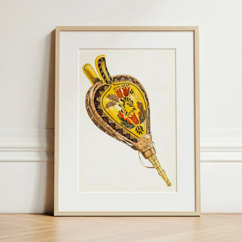 Painted Bellows - Ella Josephine Sterling Folk Art Print / Canvas Vibrant Yellow Brown Hand-painted Powder Horn Illustration Floral,