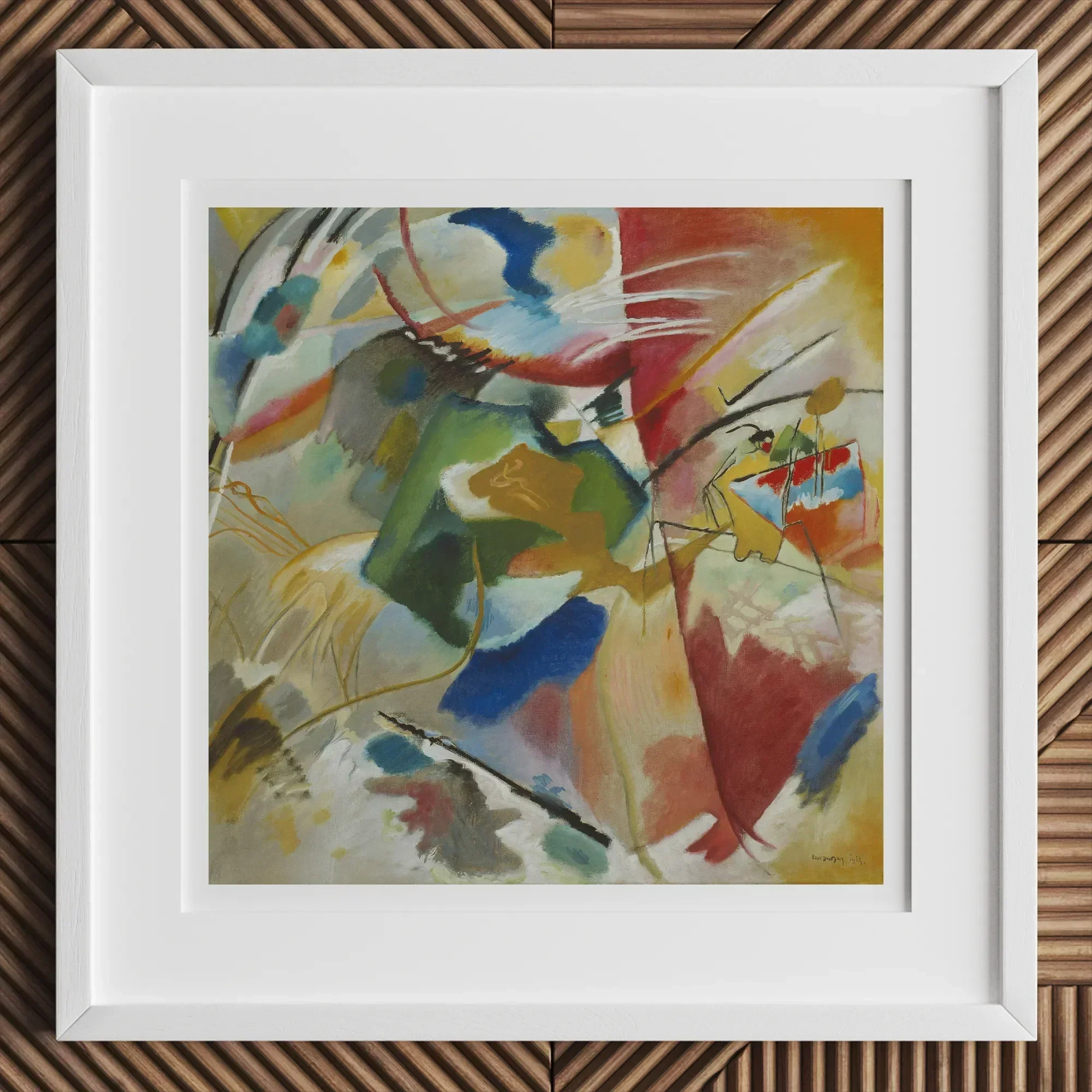 Painting with Green Center - Wassily Kandinsky Art Print, 12x12’’ / 31x31cm / White Frame / 2’’ Matboard, Framed Abstract Painting Vibrant