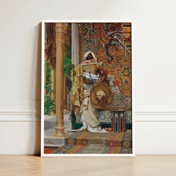 Palace Guard - Antonio Fabrés Orientalism Art Print / Canvas White-framed Man Traditional Attire Seated Ornate Fabrés’s, Sumptuous World