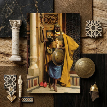 Palace Guard - Ludwig Deutsch Orientalism Art Print / Canvas Detailed Painting Medieval Warrior Ornate Golden Armor Yellow, Deutsch’s Prints