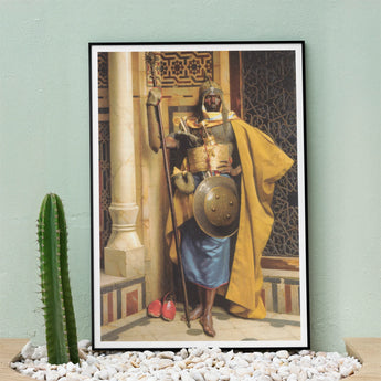 Palace Guard - Ludwig Deutsch Orientalism Art Print / Canvas Framed Artwork Warrior Traditional African Attire Spear Shield, Deutsch’s