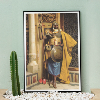 Palace Guard - Ludwig Deutsch Orientalism Art Print / Canvas Framed Artwork Warrior Traditional African Attire Spear Shield Ludwig Deutsch,