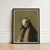 Framed Art Print Figure Dark Attire Adorned Ornate Priestess, Skull Mask Locked, Specter Torn
