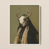 Pandora - Dark Priestess Art Print / Canvas Framed Artwork Figure Dark Attire Adorned Ornate Bone-like Priestess Art, Skull Mask Locked,