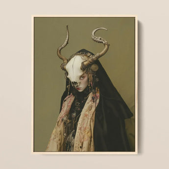Pandora - Dark Priestess Art Print / Canvas Framed Artwork Figure Attire Ornate Bone-like Skull, Mask Locked, Specter Torn Prints