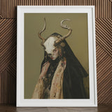 Pandora - Dark Priestess Art Print / Canvas White Framed Skull Horns Fur, Mask Locked, Specter Torn Prints