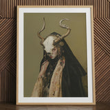 Pandora - Dark Priestess Art Print / Canvas Wooden Framed Skull Art Print Horns Black Clothing Dark Priestess Art, Mask Locked, Specter Torn