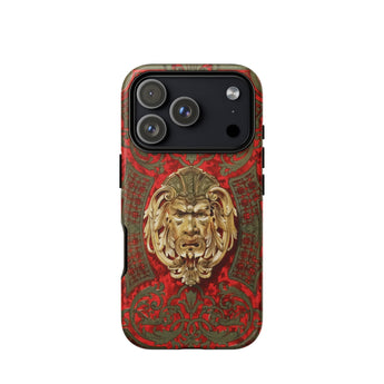 Panel in Buhl - Matthew Digby Wyatt Phone Case Iphone 17 Pro / Matte Red Gold Lion Head Intricate Design, Victorian Opulence, Mobile Cases