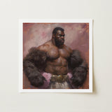 Papa Bear - Gay Muscle Daddy Art Print / Canvas Framed Painting Muscular Dark-skinned Man Black Fur Sleeves, Gaybear, Afroamerican Prints
