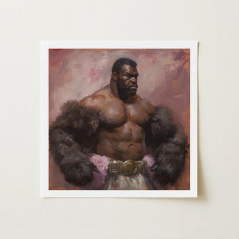 Papa Bear - Gay Muscle Daddy Art Print / Canvas Framed Painting Muscular Dark-skinned Man Black Fur Sleeves, Gaybear, Afroamerican Prints