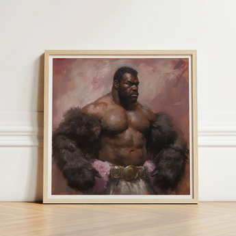 Framed Painting Muscular Dark-skinned Man Black Fur Sleeves Muscle Daddy Art, Gaybear, Afroamerican