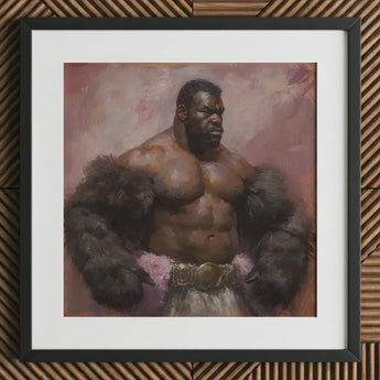 Papa Bear - Gay Muscle Daddy Art Print / Canvas Prints Framed Oil Painting Muscular Black Man Dark Fur Muscle Daddy Art, Gaybear Daddy,