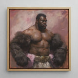 Papa Bear - Gay Muscle Daddy Art Print / Canvas Prints Framed Oil Painting Muscular Black Man Fur-lined Garment Muscle Daddy Art, Gaybear