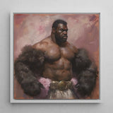 Papa Bear - Gay Muscle Daddy Art Print / Canvas Prints Framed Painting Muscular Black Man Dark Fur Draped Muscle Daddy Art, Gaybear Daddy,