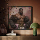 Papa Bear - Gay Muscle Daddy Art Print / Canvas Prints Framed Painting Muscular Dark-skinned Man Black Fur Sleeves Muscle Daddy Art,