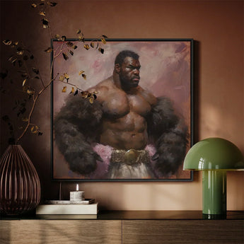 Papa Bear - Gay Muscle Daddy Art Print / Canvas Prints Framed Painting Muscular Dark-skinned Man Black Fur Sleeves Muscle Daddy Art,