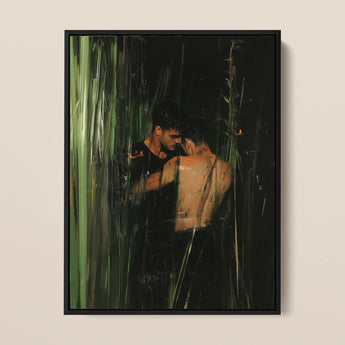Paradise - Gay Indian Lovers Tryst Art Print / Canvas, 12x16’’ / 31x41cm / Black Frame, Posters Prints & Visual Artwork, Toby Leon