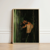 Framed Artwork Two Men Dimly Lit Green-toned Forest Gay Indian Lovers, Tryst, Moonlit Reeds Seal