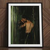 Paradise - Gay Indian Lovers Tryst Art Print / Canvas Black Framed Artwork Two Shirtless Men Forest Scene, Moonlit Reeds Seal Prints