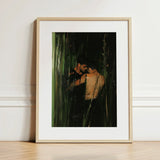 Paradise - Gay Indian Lovers Tryst Art Print / Canvas Framed Light Wood Frame White Two, Moonlit Reeds Seal Prints