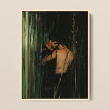 Paradise - Gay Indian Lovers Tryst Art Print / Canvas Framed Painting Two Men Amidst Tall Green Reeds, Moonlit Seal Prints