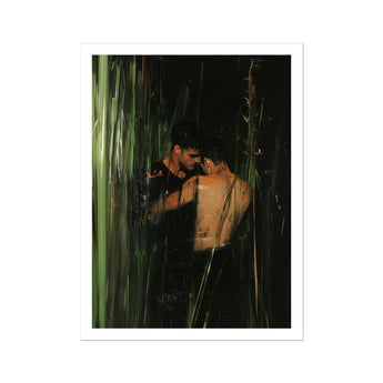 Paradise - Gay Indian Lovers Tryst Art Print / Canvas, Gay Indian Lovers, Indian Lovers Tryst, Moonlit Reeds Seal