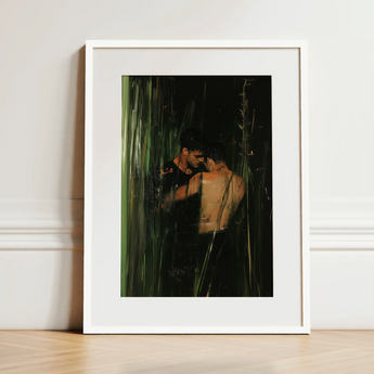 Paradise - Gay Indian Lovers Tryst Art Print / Canvas, Gay Indian Lovers, Indian Lovers Tryst, Moonlit Reeds Seal
