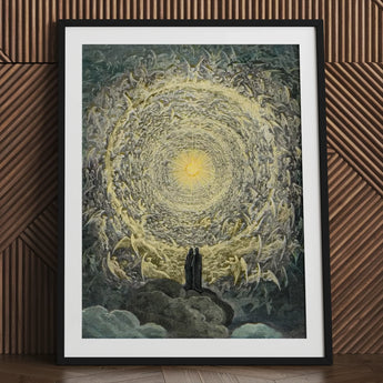 Paradiso Canto 31 - Gustave Dore Art Print / Canvas Framed Artwork Vortex Figures Central Light Two Dark, Concentric Radiance Prints