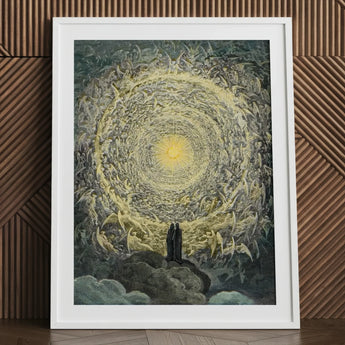 Paradiso Canto 31 - Gustave Dore Art Print / Canvas Framed Vortex Celestial Figures Central Bright Light, Concentric Radiance Prints