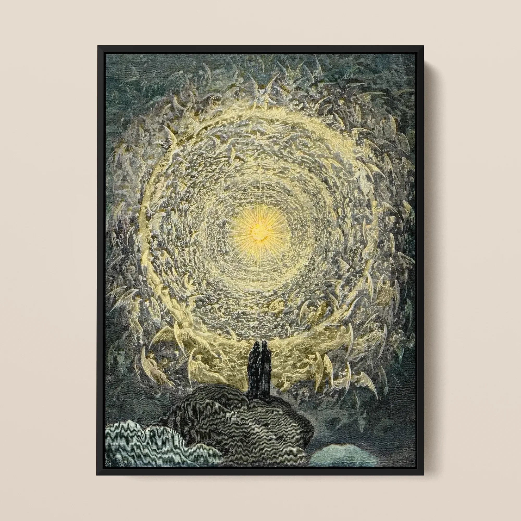 Paradiso Canto 31 - Gustave Dore Framed Canvas, 12x16’’ / 31x41cm / Black Floating Frame, Framed Print Dante Virgil Celestial Vortex Angels