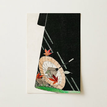Black Cream-colored Japanese-style Fan Illustration Rectangular Card Parasol Print, Japanese Robe, Art, Bijutsu Sekai, Kimono Sways