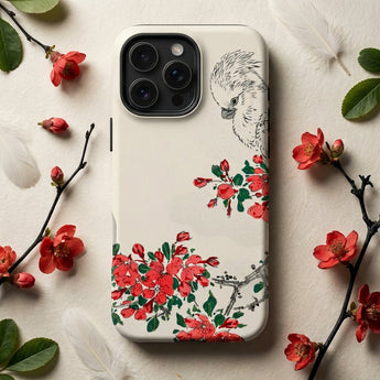 Parrot and Pyrus - Numata Kashu Phone Case Cream-colored Phone Case Delicate Black-and-white Bird Illustration Perched Numata Kashu,