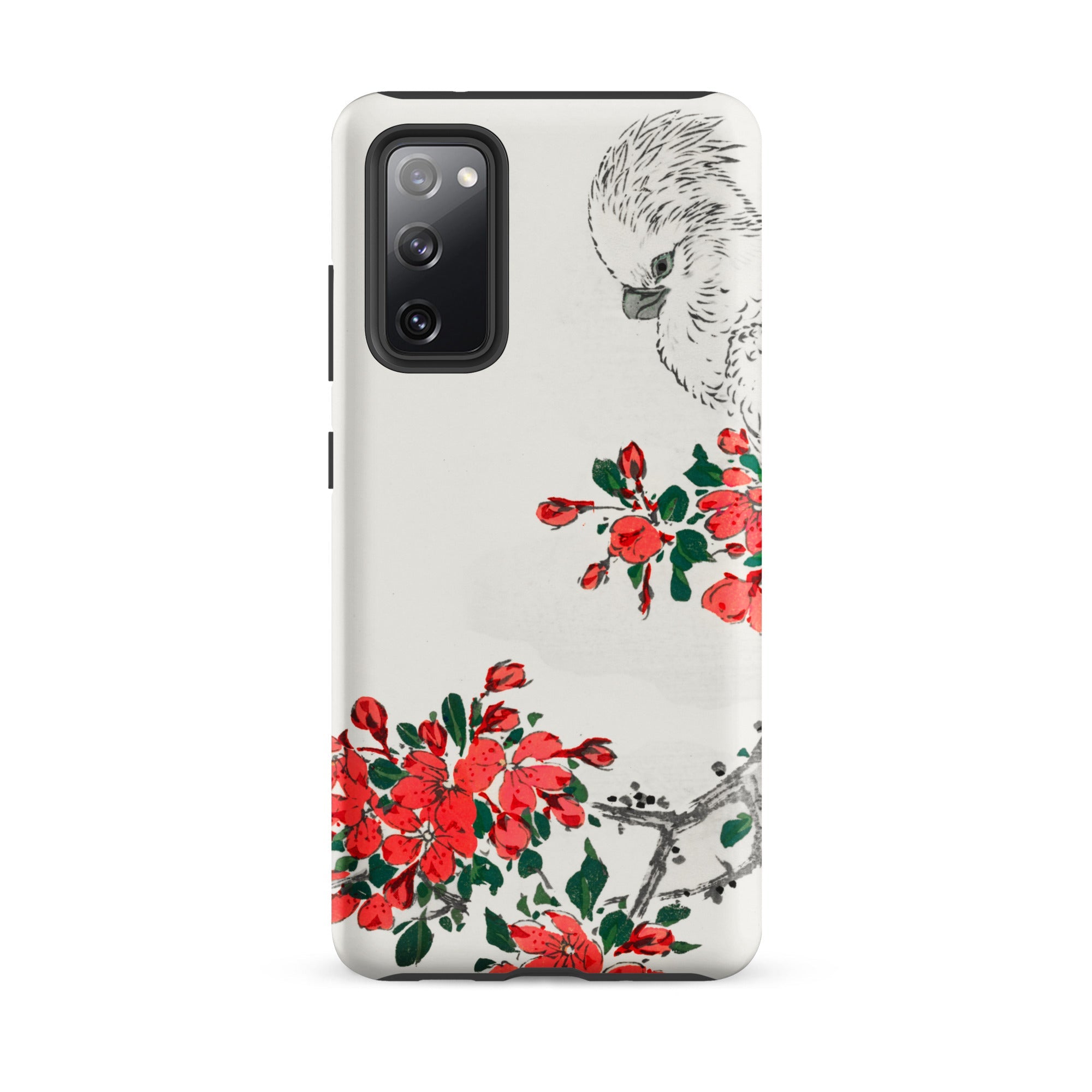 Parrot and Pyrus Numata Kashu Samsung Case, Galaxy S20 Fe / Matte, White Phone Case Black Red Bird Floral Design