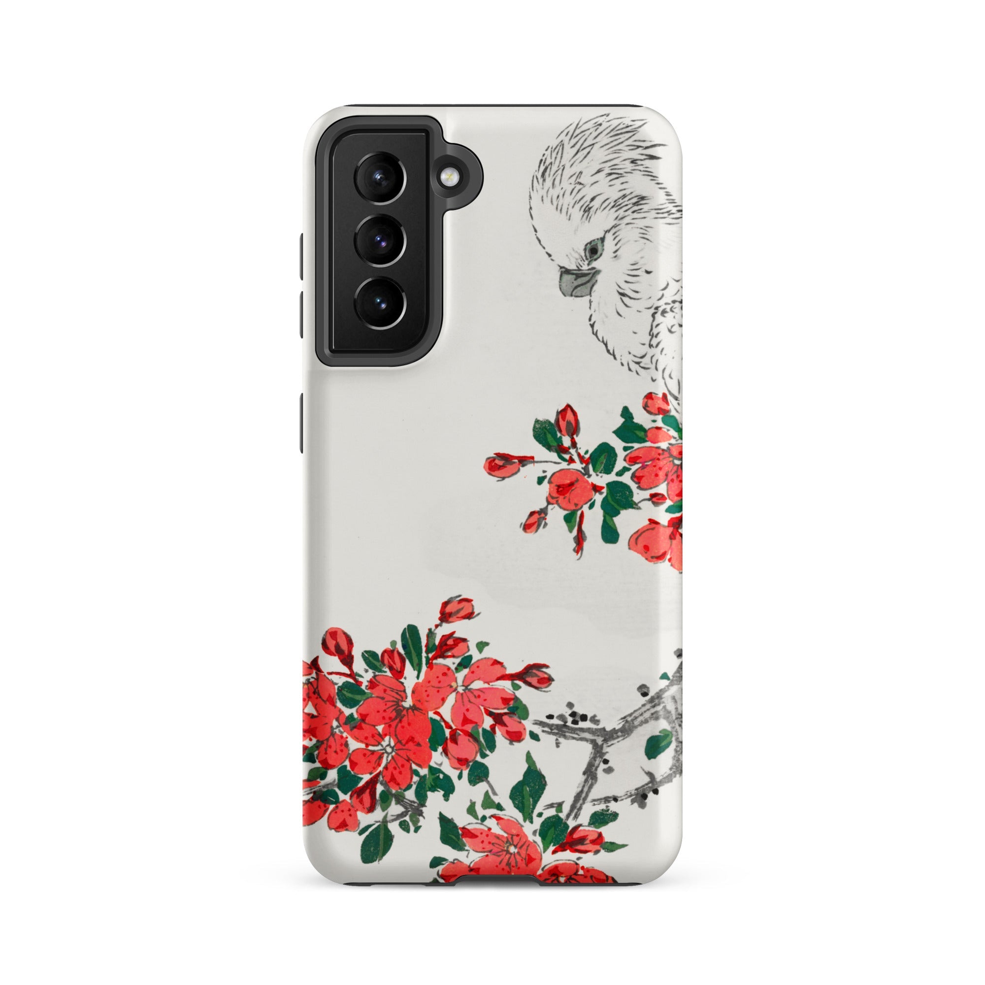 Parrot and Pyrus Numata Kashu Samsung Case, Galaxy S21 Fe / Matte, White Smartphone Case Black Camera Cutout Illustration Parrot