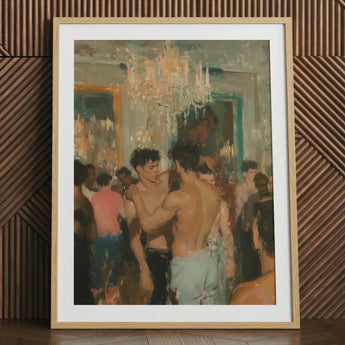 Party Animals - Luxe Vintage Circuit Gays Art Print / Canvas Framed Painting Light Wood Frame White Mat Impressionistic Bare-chested